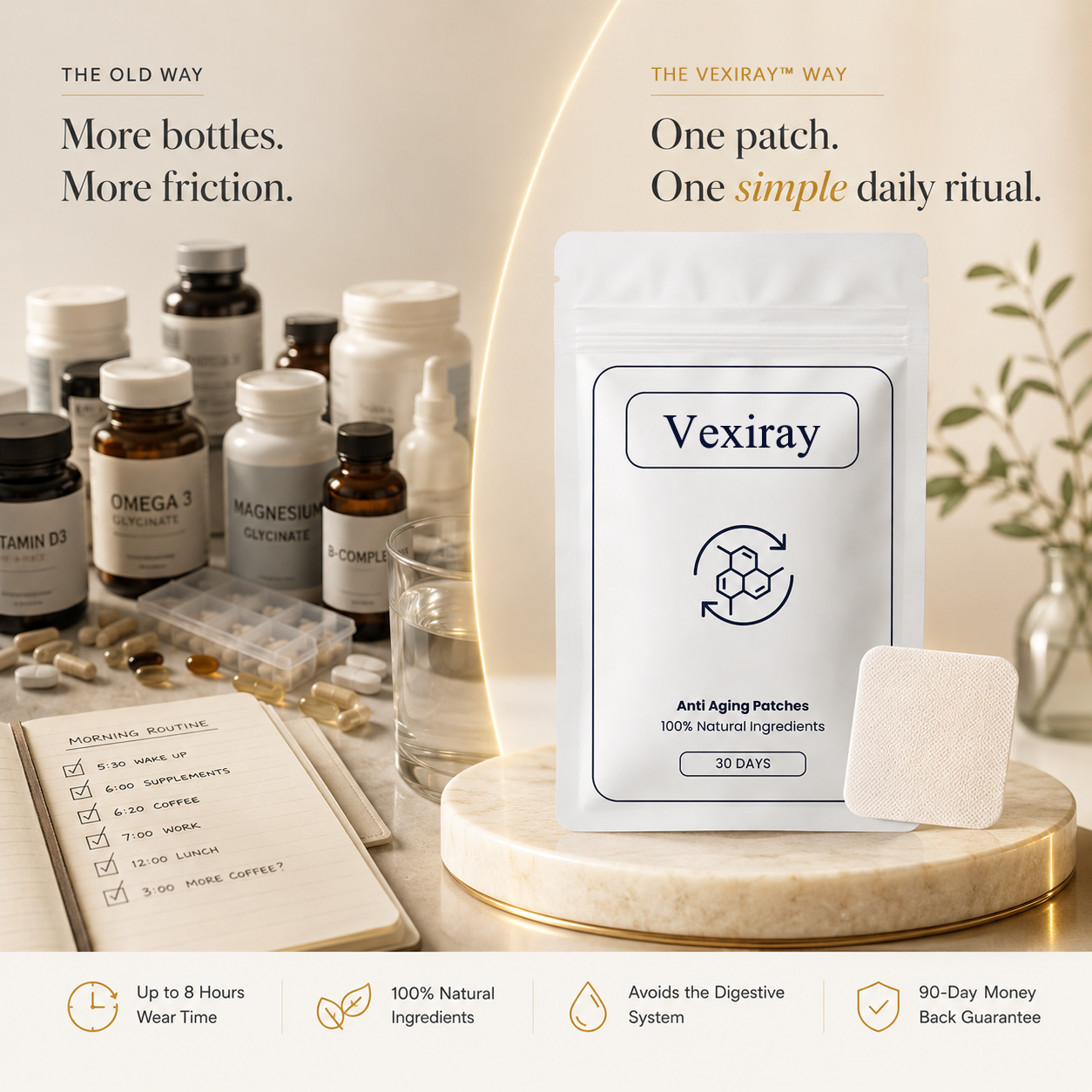 Vexiray™ Daily Matrix Patch — 14-Nutrient Matrix Formula· Up to 8-Hour Daily Wear